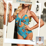 Custom Face Pineapple Women's Backless Bow One Piece Swimsuit