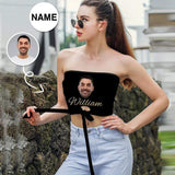 Custom Husband Face&Name Tank Tops Black Theme Women's Strapless Bow Tube Top