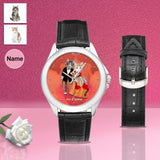 Custom Photo&Name Cat Wedding Women's Classic Leather Strap Watch