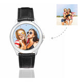 Women's Custom Friends Photo Classic Watch, Black Leather Strap