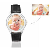 Women's Custom Photo Classic Watch, Black Leather Strap