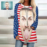 Custom Face Round Neck Long Sleeve T-shirt Women's Design Flag Shirts with Big Face