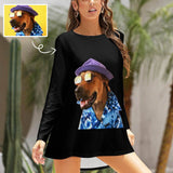 Custom Photo Round Neck Long Sleeve T-shirt Women's Personalized Funny Puppy Picture Shirts