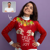 Custom Ugly Christmas Sweater Personalized Face Christmas Feel The Joy Women's All Over Print Mock Neck Sweater Ugly Christmas Sweater With Photo