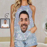 Put Face on Tank Tops Galaxy Summer Print Halterneck Strapless Vest Shirt Women's Boyfriend Face Loose Top