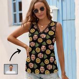 Custom Face on Tank Top Pineapple Personalized Women's V-Neck Sleeveless Top Design Gift for Her