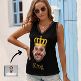 Face on Tank Top Crown King Personalized Women's V-Neck Sleeveless Top Design Gift for Her