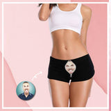 Custom Underwear with Face Personalized Zipper Black Women's Boyshort Panties Funny Lovers Gift